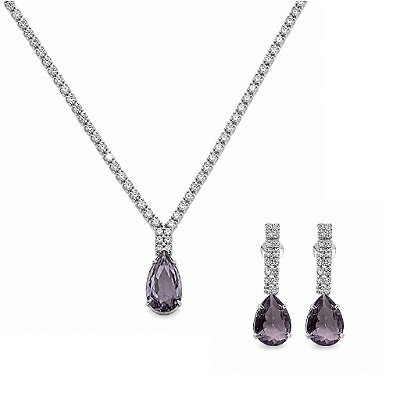 Conjunto BP Gotas de Lavanda Colar e Brincos de Pressão