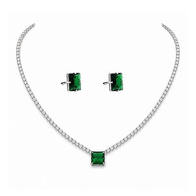 Conjunto BP Riviera Verde Colar e Brincos de Pressão