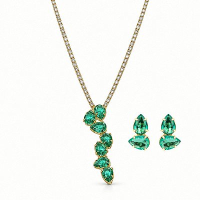Conjunto Colar e Brincos de Pressão BP Sinfonia Verde