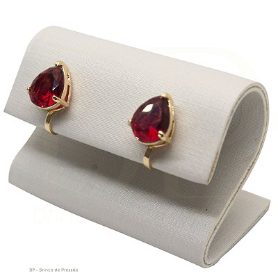 Brinco de Pressão Base Fixa com Pedra de Zircônia Vermelha - Paixão e Sofisticação - Dourado
