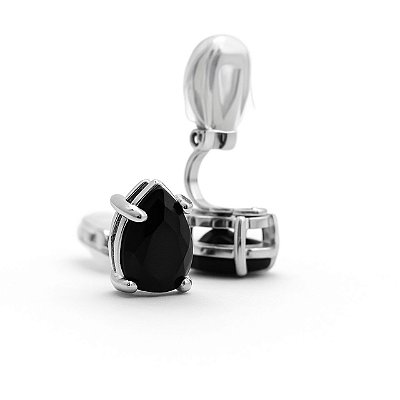 Brinco de Pressão Solitário com Zircônia Preta | Banho Ródio Branco | Clipe Confortável | 1,00 x 1,00 cm