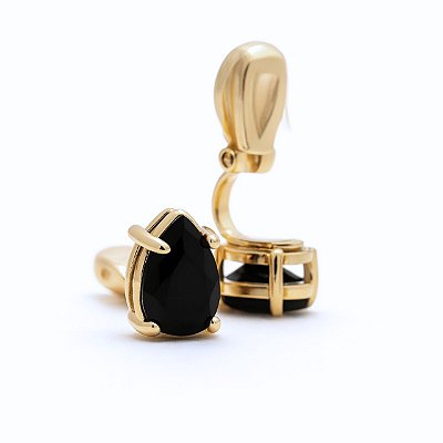 Brinco de Pressão Solitário com Zircônia Preta | Banho Ouro 18K | Clipe Confortável | 1,00 x 1,00 cm