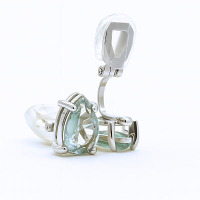 Brinco de Pressão Base Fixa com Pedra Aquamarine - Sofisticação Deslumbrante - Banho Rodio Branco