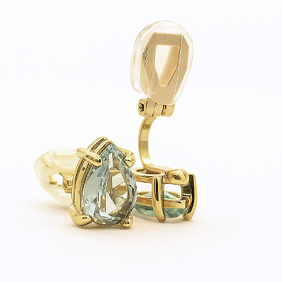 Brinco de Pressão Base Fixa com Pedra Aquamarine - Sofisticação Deslumbrante - Banho Ouro 18K