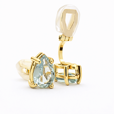 Brinco de Pressão Base Fixa com Pedra Aquamarine - Sofisticação Deslumbrante - Banho Ouro 18K