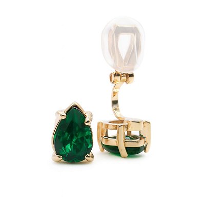Brinco de Pressão Base Fixa com Pedra de Zircônia Verde - Elegância Revigorante - Banho Ouro 18K