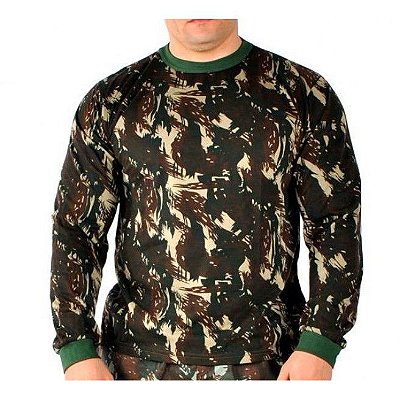 Camiseta Camuflada Manga Longa Exército - 100% Algodão