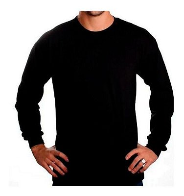 Camiseta Básica Lisa Preta Manga Longa  100% Algodão