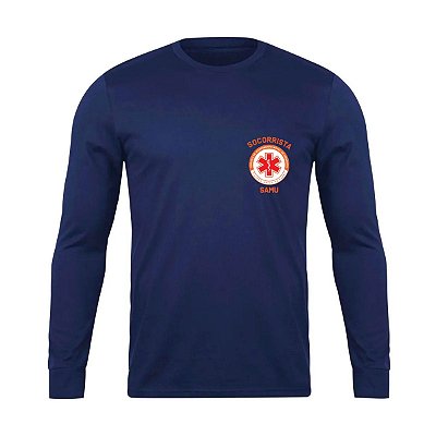 Camiseta Camisa Manga Longa Socorrista Samu Azul Malha Fria