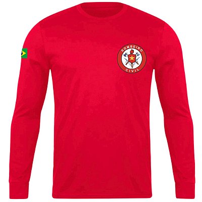 Camiseta Bombeiro Civil Vermelha Manga Longa Uniforme