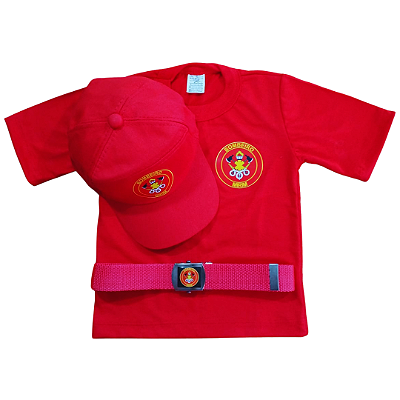 Kit Camiseta, Boné e Cinto Infantil Bombeiro Mirim