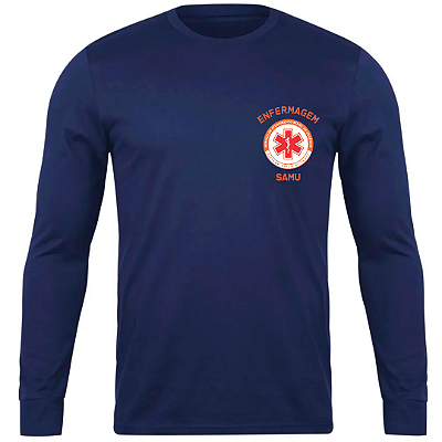 Camiseta Manga Longa Enfermagem SAMU Azul Malha Fria
