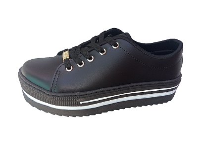 Tênis Feminino preto Plataforma Flat Form direto de fábrica