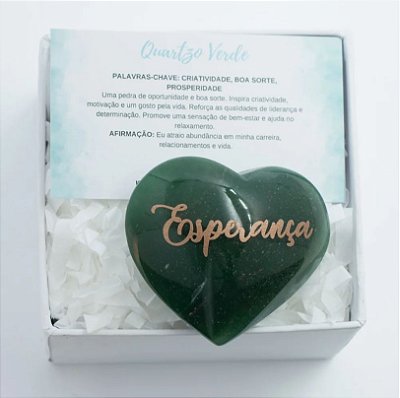 Coração de Cristal Quartzo Verde - na Caixa Personalizada