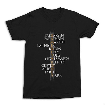 Camiseta Game of Thrones - Nomes das Família