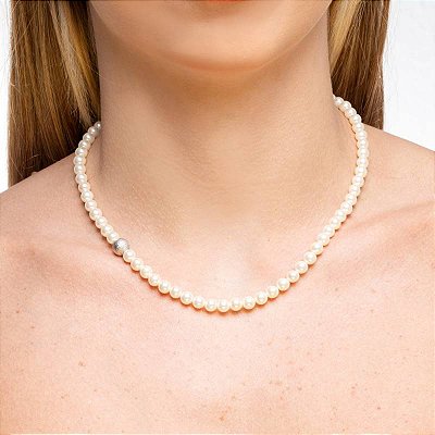 Colar de pérola sintética 45cm