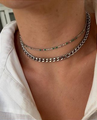 Colar de elo achatado ródio claro