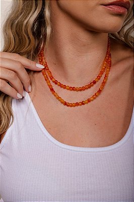 Colar bola jade laranja 46cm