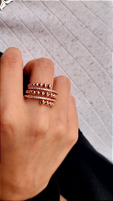 Anel rosé bolinha com zircônia