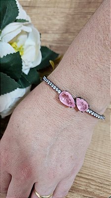 Bracelete ródio negro gota rosa fusion