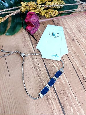 Pulseira quadrado azul ródio claro