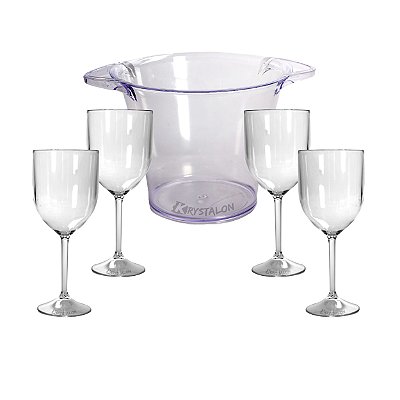 Kit 1 Balde para Vinho e 4 Taças de Vinho - Acrilico