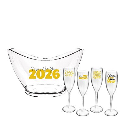Kit Champanheira e Taças Champanhe Personalizada (Ano novo)
