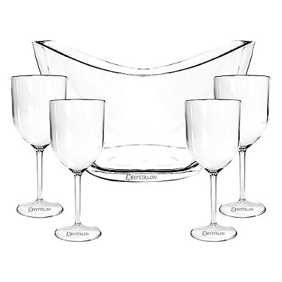 Kit 1 Champanheira e 4 Taças de Vinho Policarbonato Grande