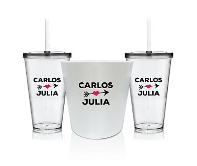 Kit Balde de Pipoca + 2 Copos Personalizado Namorados