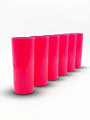 Kit 6 Copos Long Drink Acrílico Rosa 320ml