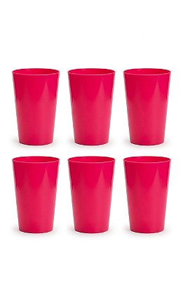 Kit 6 Copos Acrílicos Rosa Pink 360ml