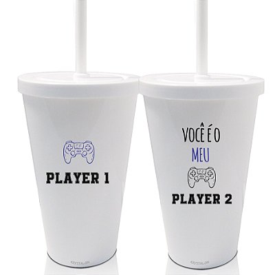 KIt 2 Copo com Canudo Personalizado - Dia dos Namorados - Você é o meu Player