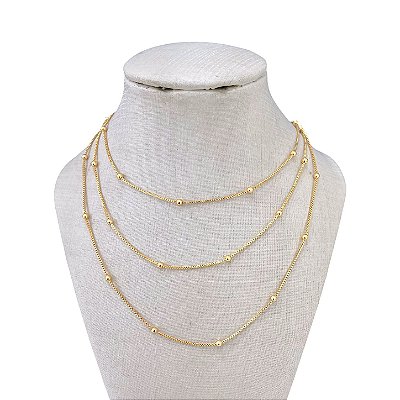 Colar Triplo Folheado Ouro 18k e Prata 925 Bolinhas