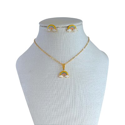Conjunto Infantil Folheado Ouro 18k Arco Íris