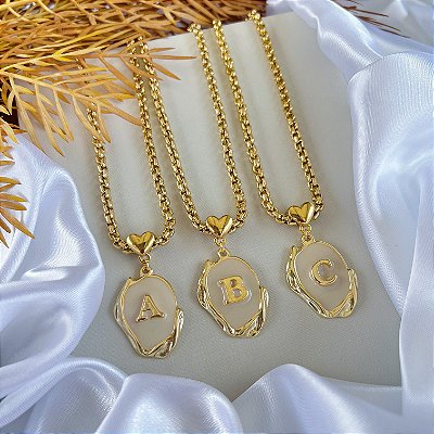 Colar Folheado Ouro 18k Letra Inicial Oval