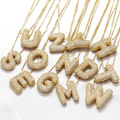 Colar Folheado Ouro 18k Letra Inicial Abaulada Cravejada