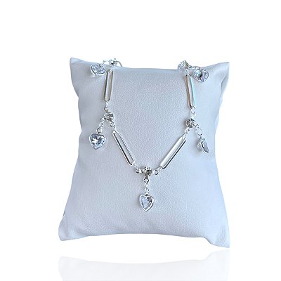 Pulseira Folheada Prata 925 Corações Cristais