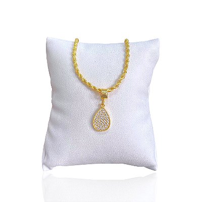 Pulseira Folheada Ouro 18k Cordão Baiano Gota Cravejado