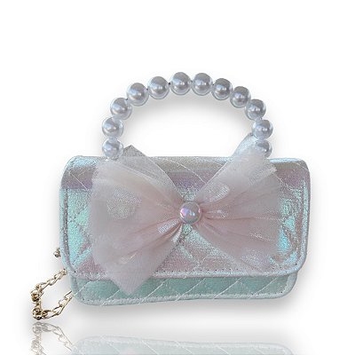 Bolsa Infantil Clutch Alça Pérolas Laço