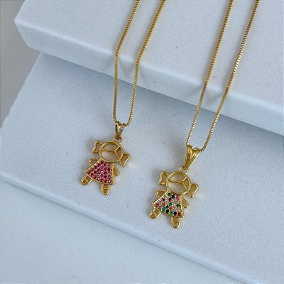 Colar Menina Zircônias Folheado Ouro 18k
