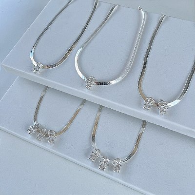 Choker Folheada Prata 925 Fita Laminada Filhos Cravejados