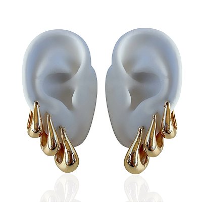 Trio Brincos Folheado Ouro 18k e Prata 925 Argolas Gota Vírgula Abaulada