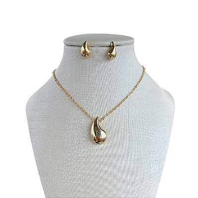 Conjunto Folheado Ouro 18k e Prata 925 Gota Vírgula
