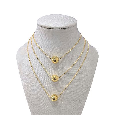 Colar Triplo Folheado Ouro 18k e Prata 925 Esfera