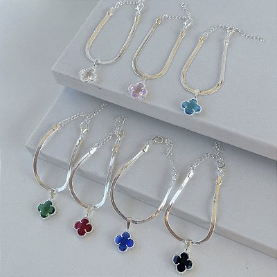 Pulseira Folheado Prata 925 Fita Laminada Trevo
