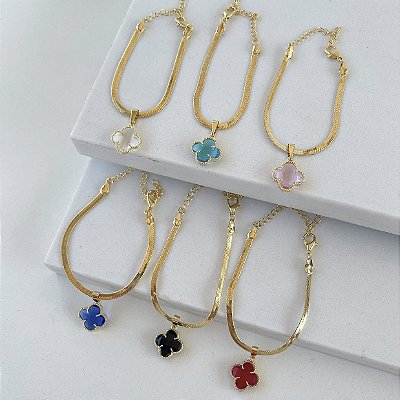 Pulseira Folheado Ouro 18k Fita Laminada Trevo
