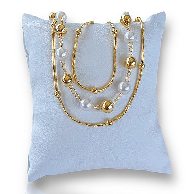 Pulseira Folheada Ouro 18k Tripla Bolinhas Pérolas