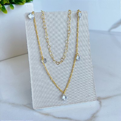 Colar Duplo Folheado Ouro 18k Ponto de Luz