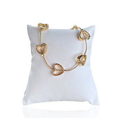 Pulseira Folheada Ouro 18k Corações Vazados