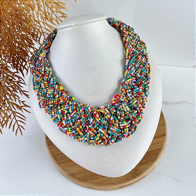 Colar Bijuteria Miçangas Trançados